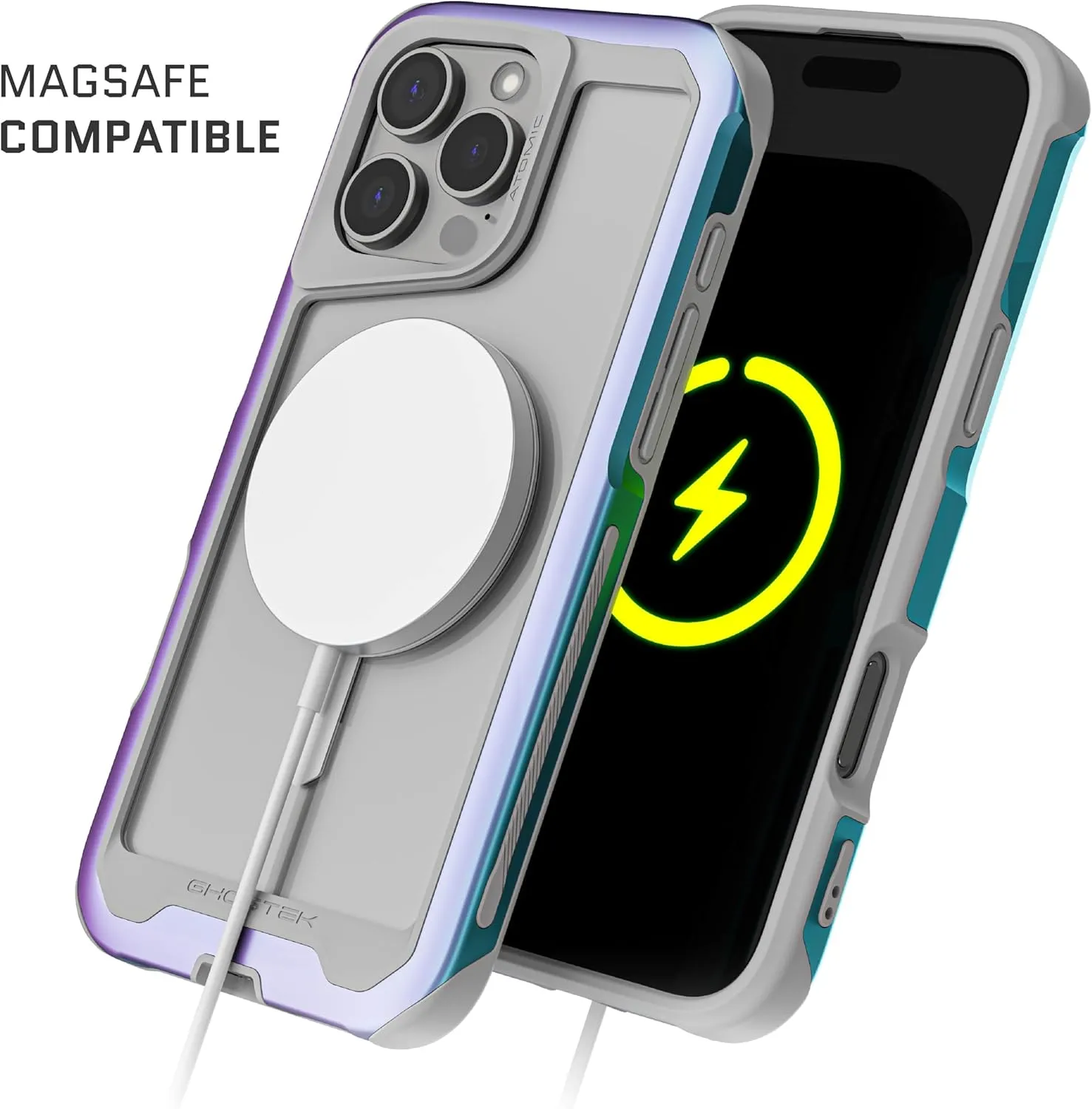Ghostek Atomic Slim iPhone 16 Pro Max Case, Compatible with Apple MagSafe Accessories, Aluminum Metal Bumper, Shockproof Drop Protection (6.9 Inch, Prismatic)