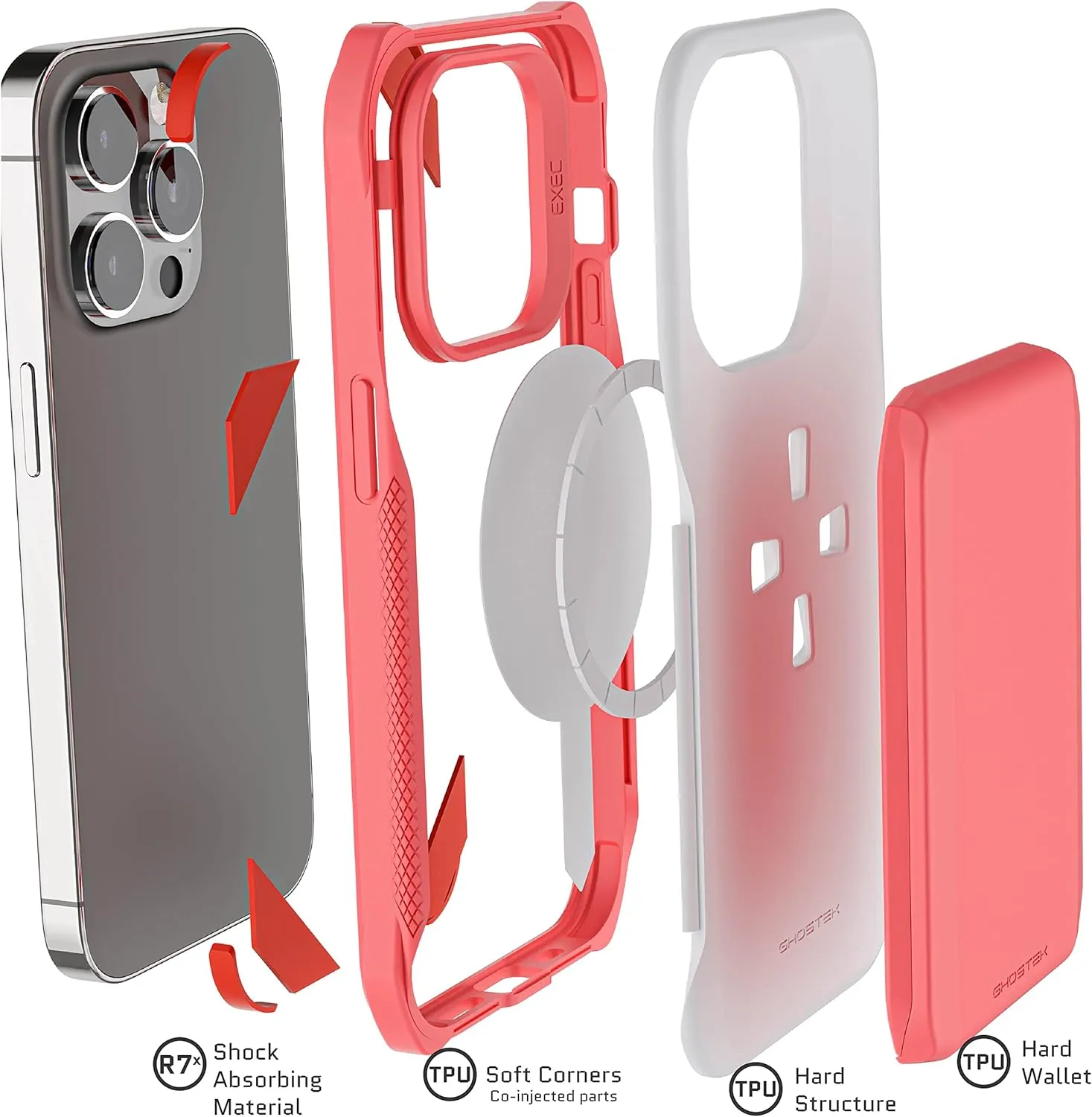 Ghostek EXEC Wallet iPhone 14 Case for Women with MagSafe Magnetic Credit Card Holder Supports Mag Safe Accessories, Chargers and Car Mounts Phone Cover Designed for 2022 Apple iPhone 14 (6.1") (Pink)