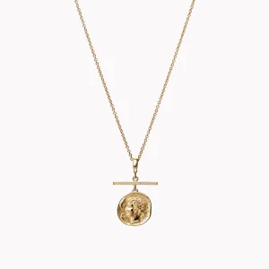 Goddess Small Diamond Coin Charm Necklace with Pavé Diamond Bar