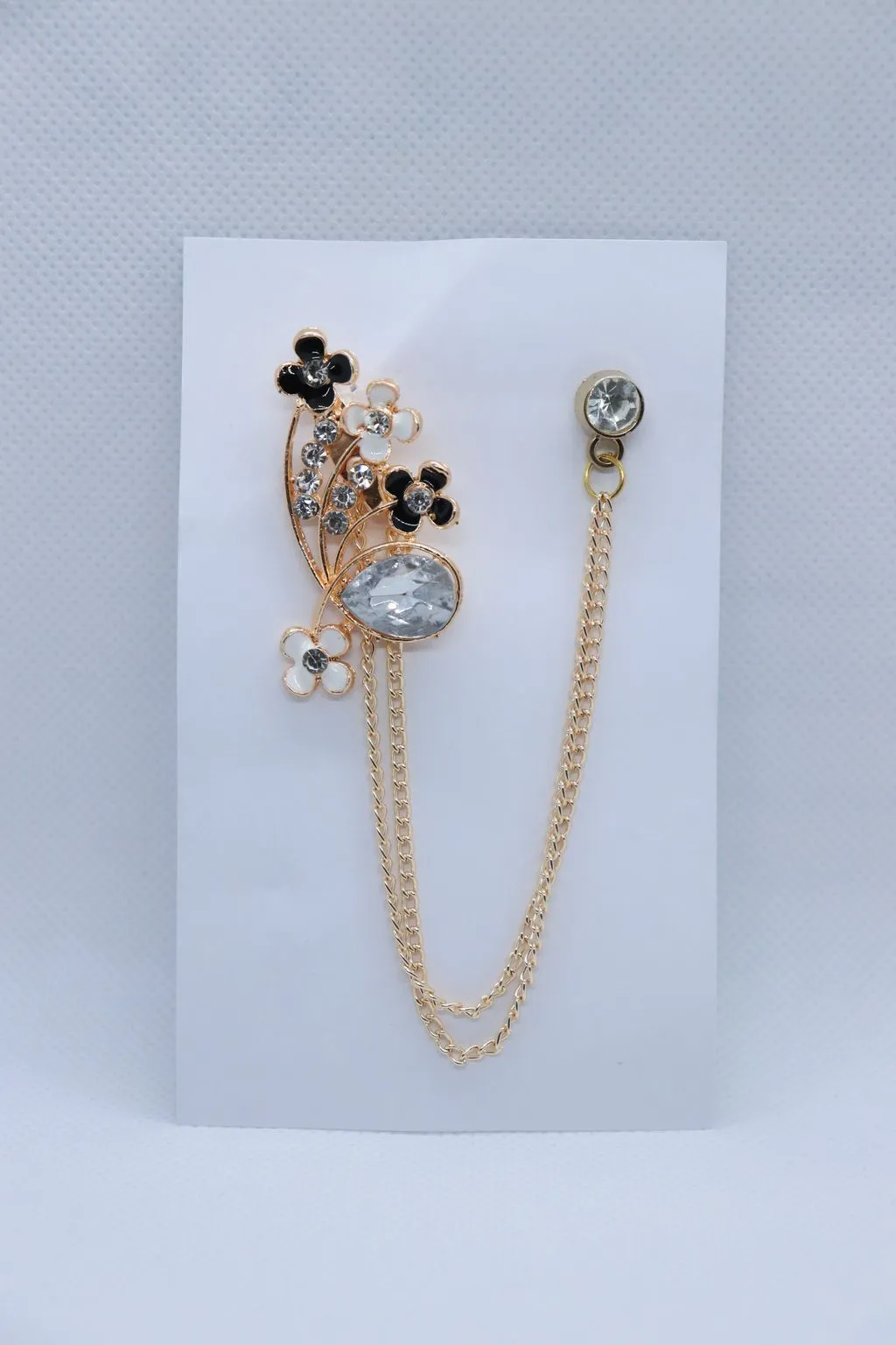 Golden White Stone with Black Flower Brooch