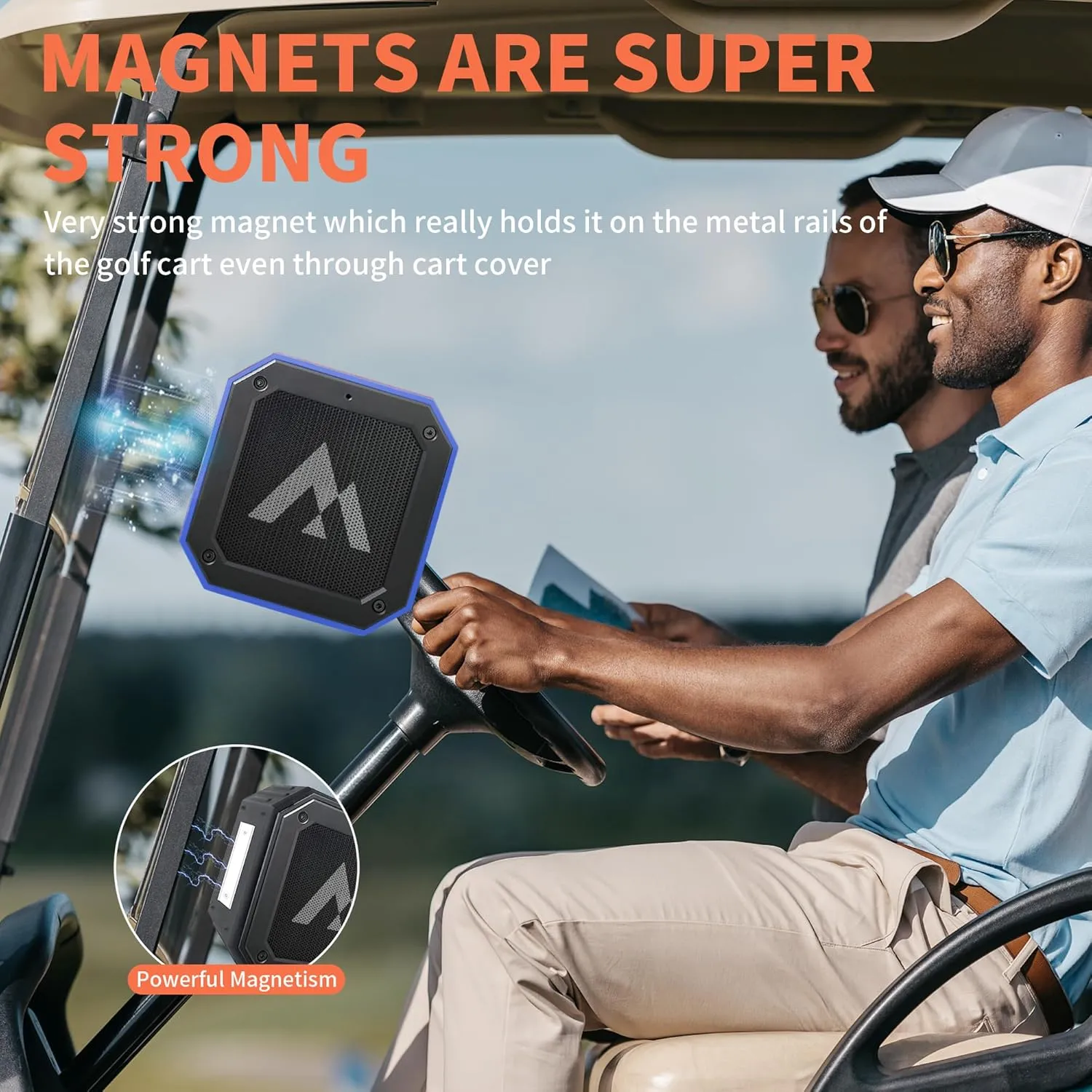 Golf Cart Speaker with Storage Case, IPX7 Magnetic Bluetooth Speaker 24H Playtime, 18W Loud Stereo Sound, Ideal for Golf Cart Accessories, Golf Gifts for Men - Blue