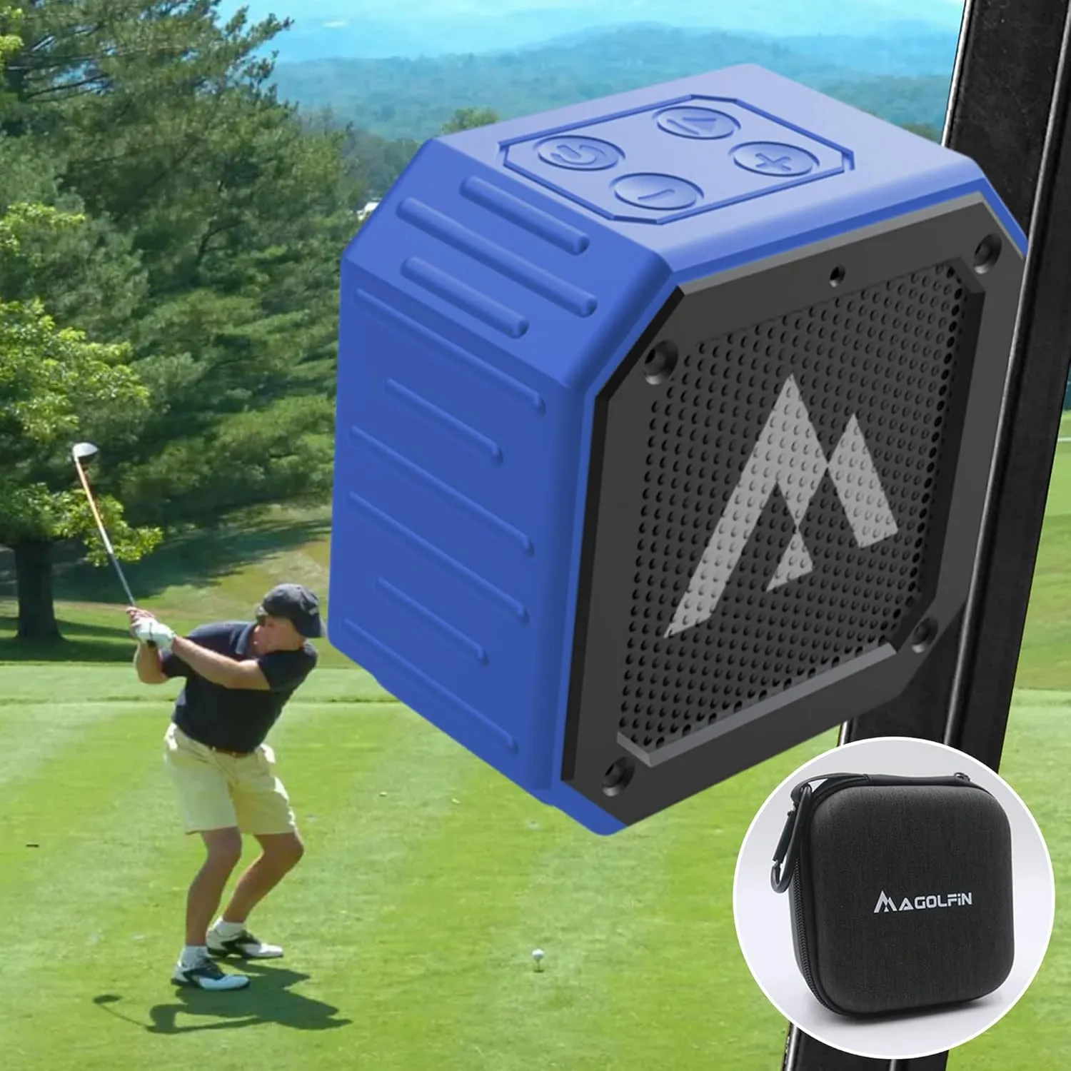 Golf Cart Speaker with Storage Case, IPX7 Magnetic Bluetooth Speaker 24H Playtime, 18W Loud Stereo Sound, Ideal for Golf Cart Accessories, Golf Gifts for Men - Blue