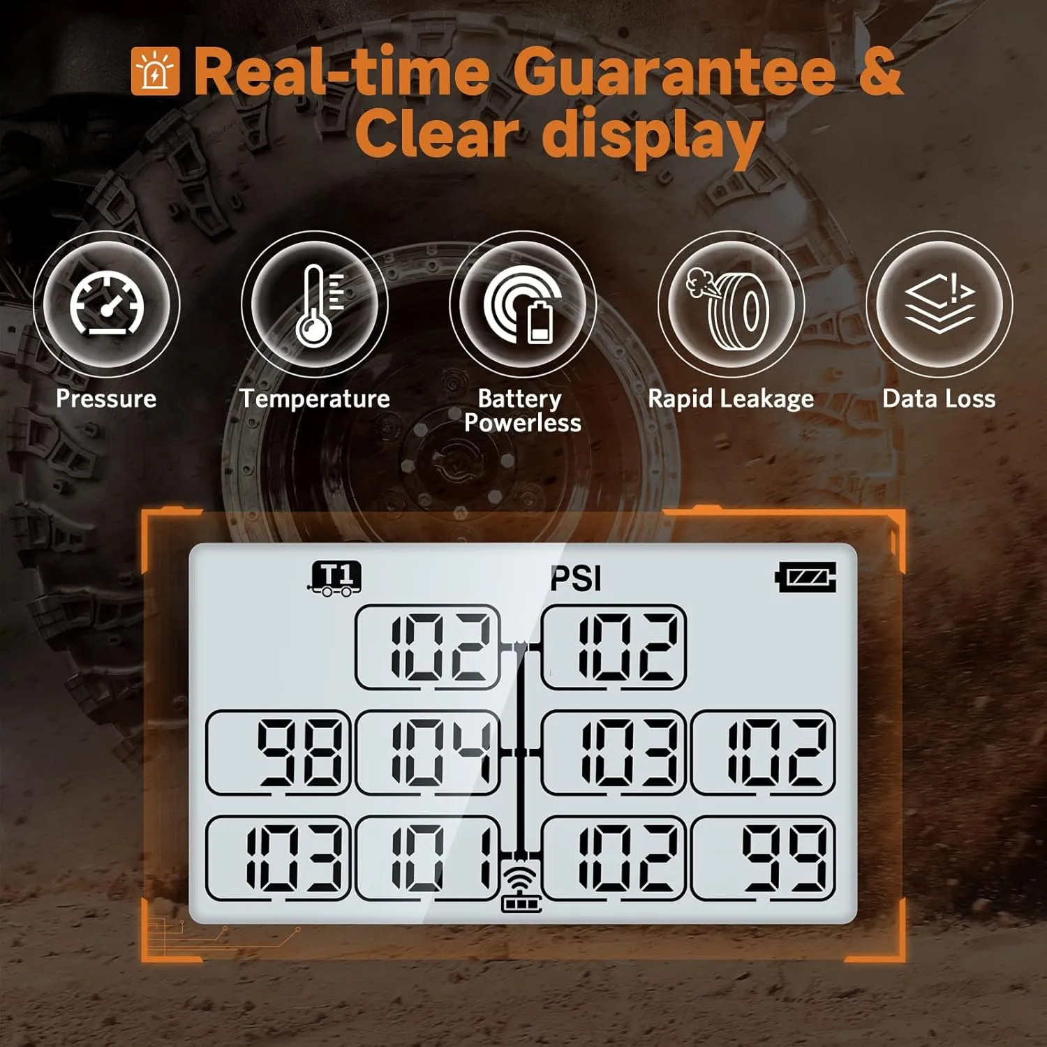 GUTA Trailer Tire Pressure Monitoring System, RV TPMS with 10 Sensors, 6 Alert Modes, Signal Booster, Power Saving Display, Long Sensing Distance, for 3 Trailers (T1/T2/T3), for Camper, Motor Homes