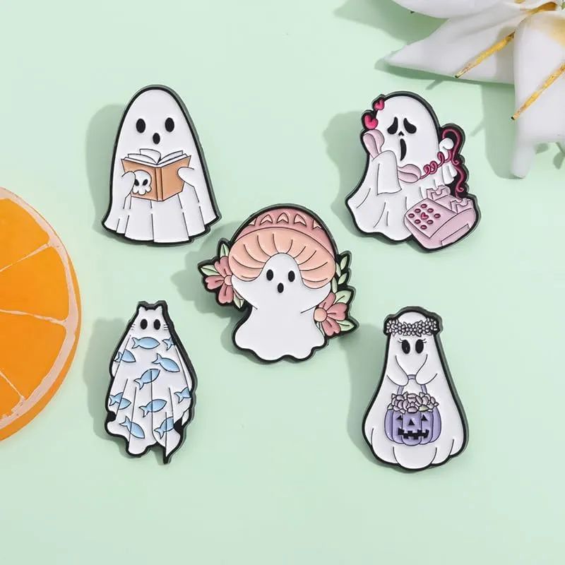 Halloween Cute Ghost Enamel Pins for Backpacks Enamel Brooches Button Kawaii Accessories Novelty Cartoon Animal Funny Lovely Lapel Badges Clothing Bags Jackets for Women Girl Boy Men