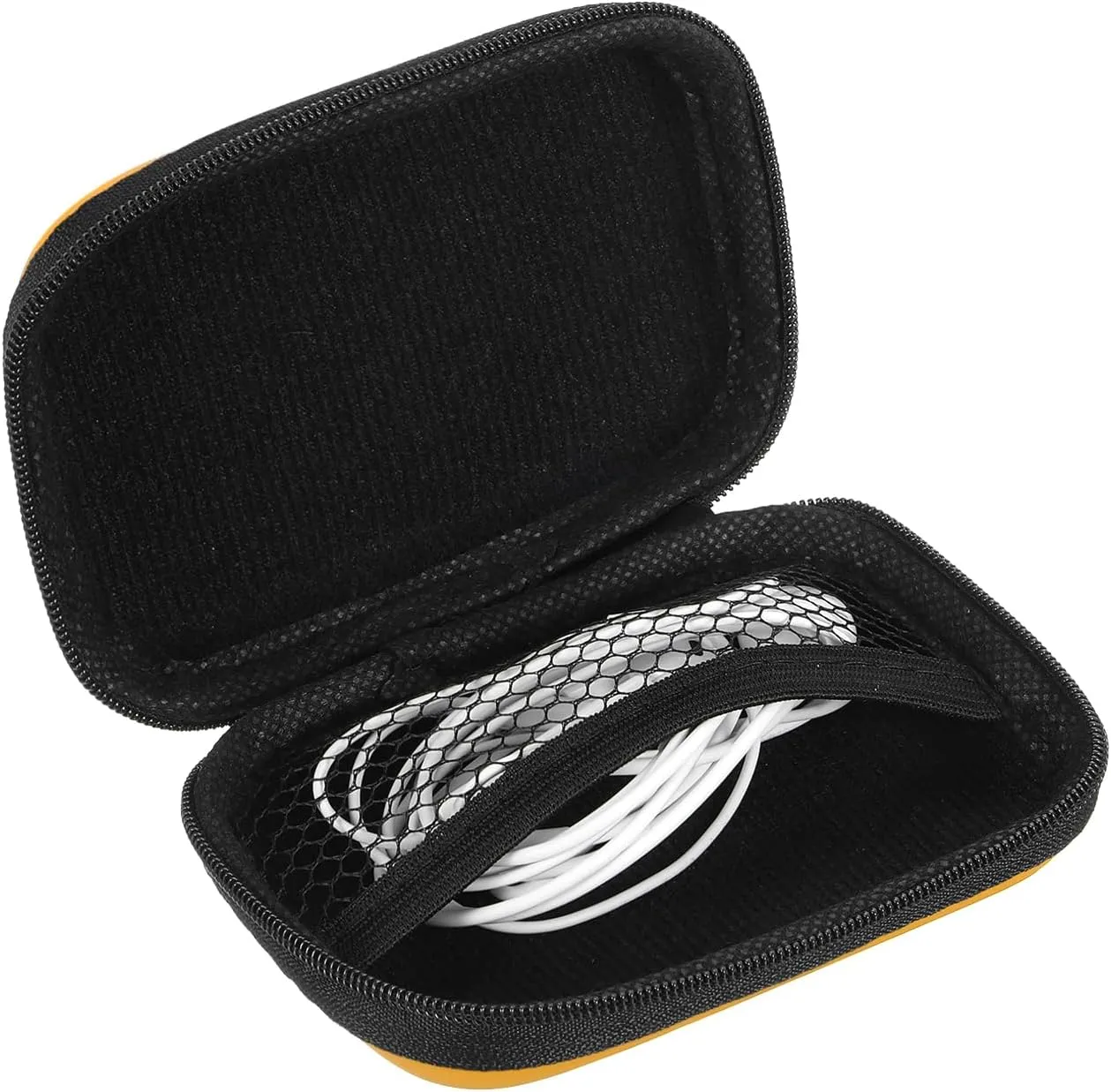 HARFINGTON Earbuds Cases, Wired Earphone Case Holder, EVA Ear Buds Case Zipper Organizer Small with Mesh Pocket for USB Cable, Earphones, Yellow