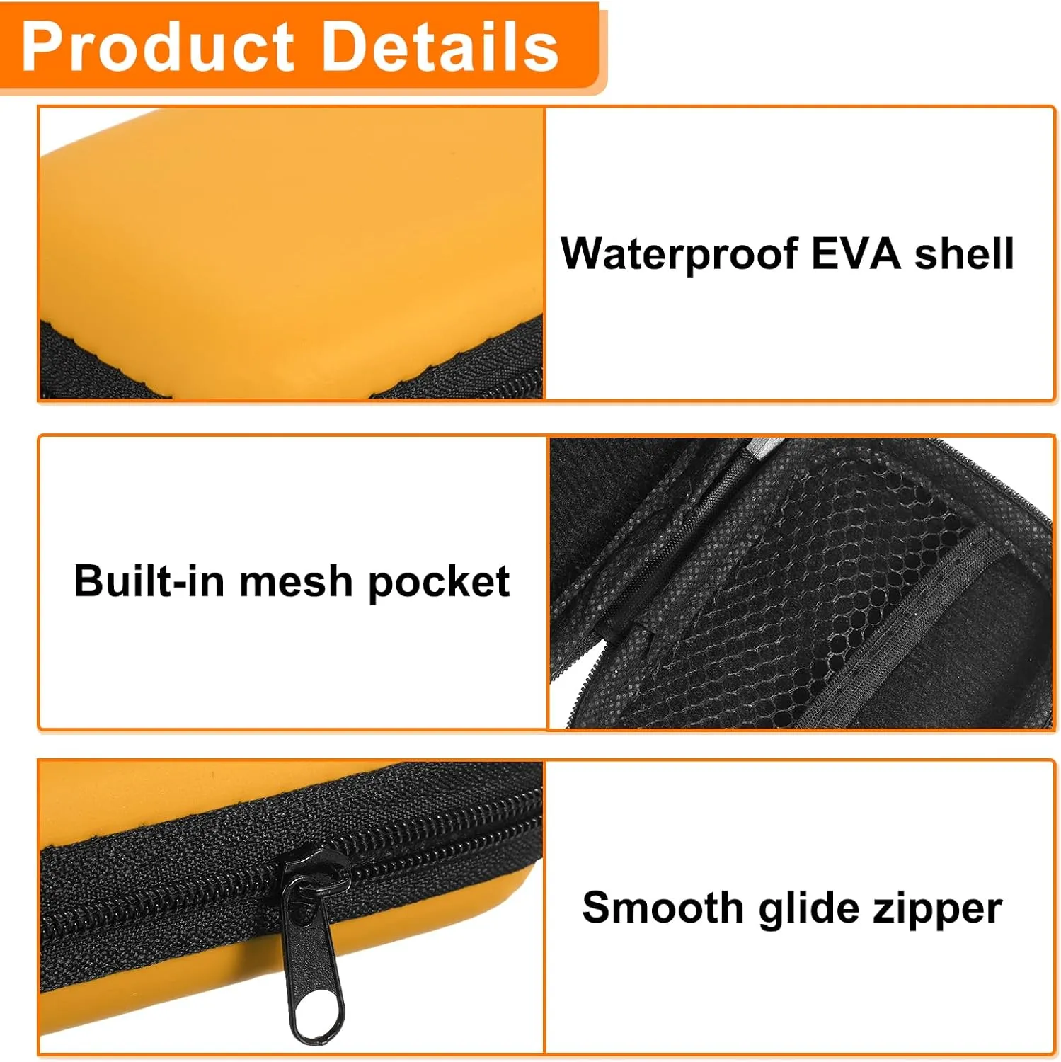HARFINGTON Earbuds Cases, Wired Earphone Case Holder, EVA Ear Buds Case Zipper Organizer Small with Mesh Pocket for USB Cable, Earphones, Yellow