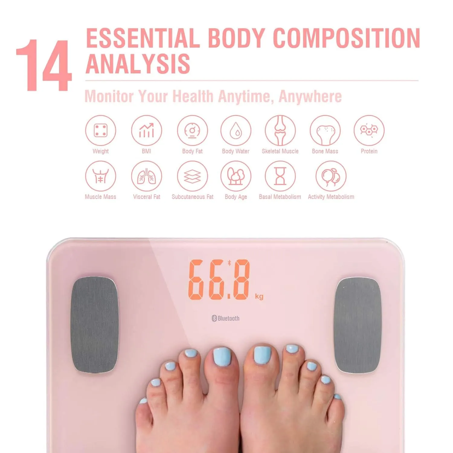 himaly Body Fat Scale Smart BMI Scale Digital Bathroom Wireless Weight Scale, Body Composition Analyzer with Smartphone App sync with Bluetooth, 180KG/400 lbs-Pink