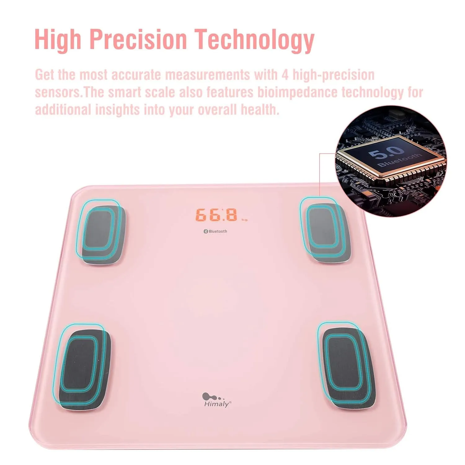 himaly Body Fat Scale Smart BMI Scale Digital Bathroom Wireless Weight Scale, Body Composition Analyzer with Smartphone App sync with Bluetooth, 180KG/400 lbs-Pink