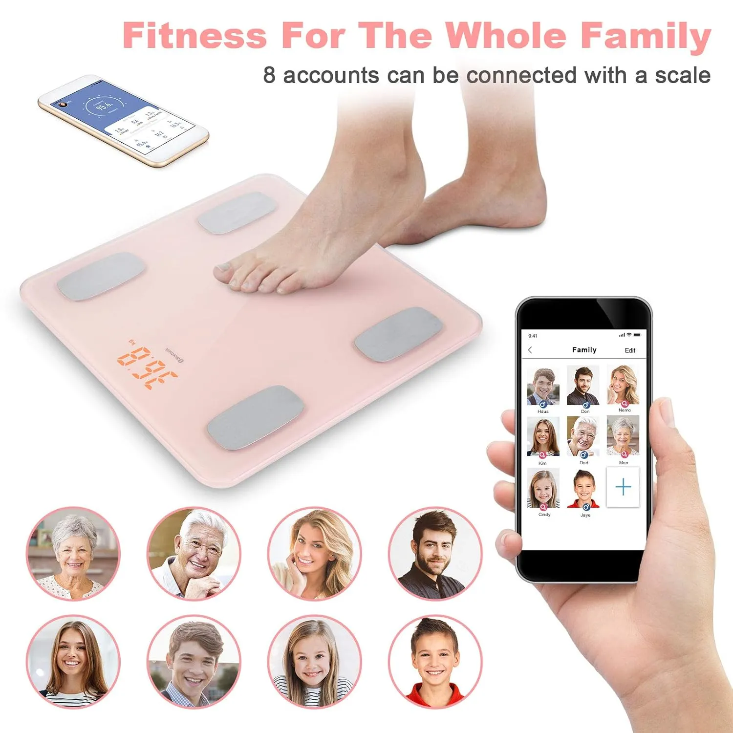 himaly Body Fat Scale Smart BMI Scale Digital Bathroom Wireless Weight Scale, Body Composition Analyzer with Smartphone App sync with Bluetooth, 180KG/400 lbs-Pink