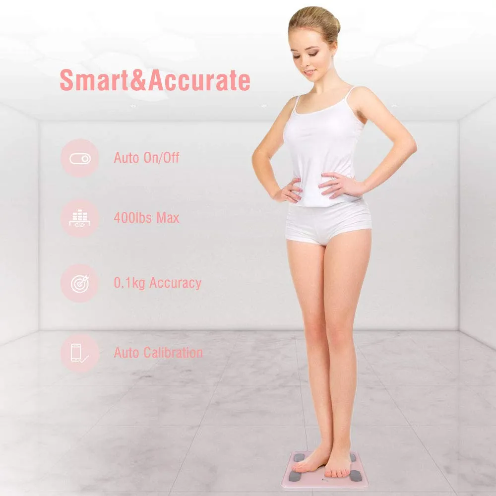 himaly Body Fat Scale Smart BMI Scale Digital Bathroom Wireless Weight Scale, Body Composition Analyzer with Smartphone App sync with Bluetooth, 180KG/400 lbs-Pink