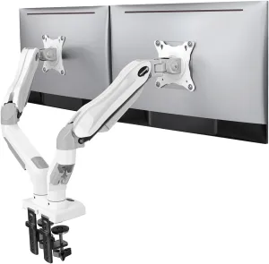 HUANUO Dual Monitor Stand - Full Adjustable Monitor Desk Mount Swivel Vesa Bracket with C Clamp, Grommet Mounting Base for 13 to 32 Inch Computer Screens - Each Arm Holds 4.4 to 19.8lbs - Whtie