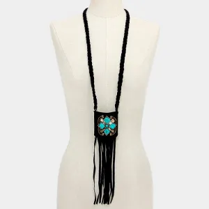 iLLASPARKZ Boho Beaded Suede Magnetic Snap Pocket Fringe Long Necklace