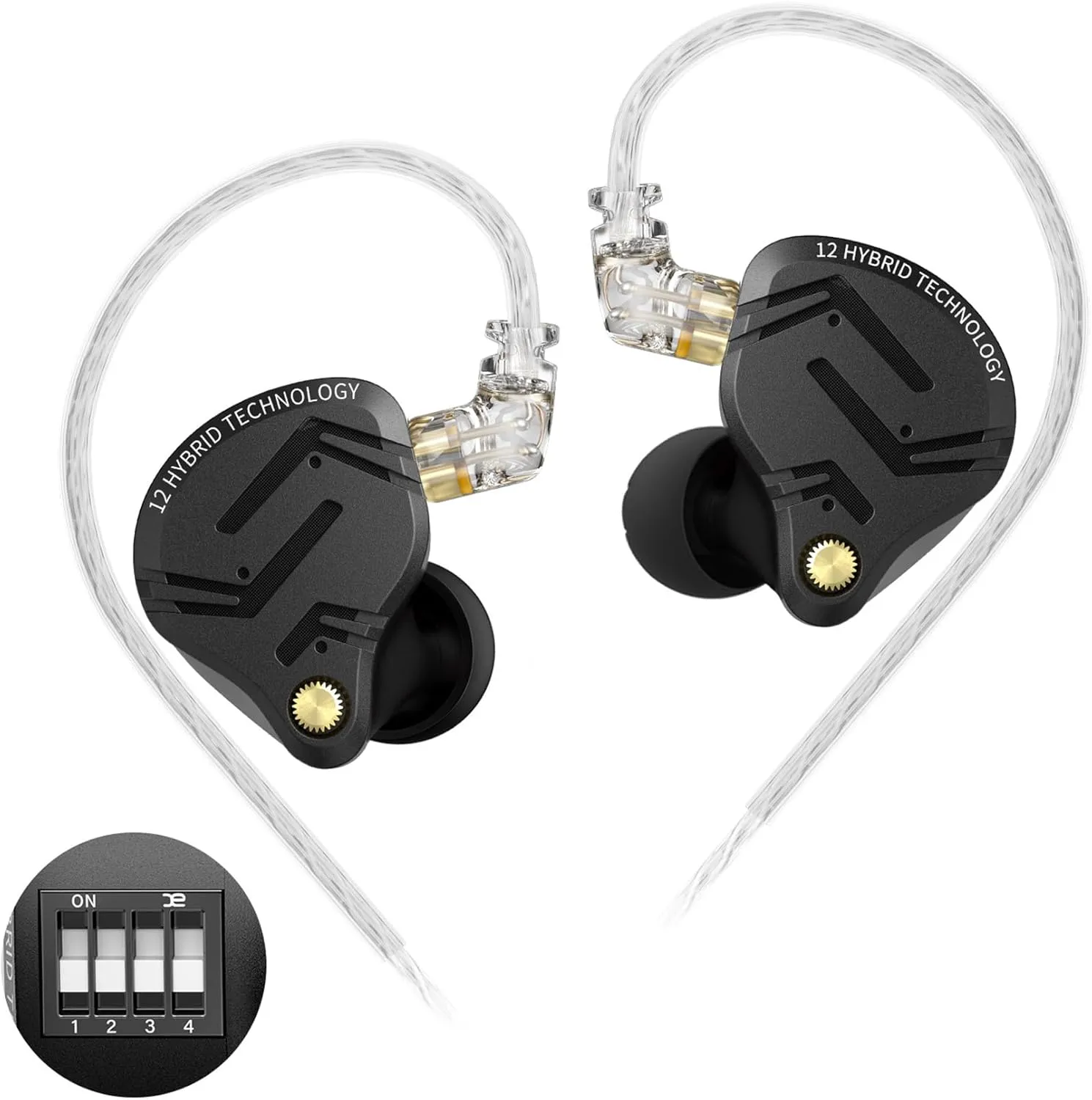 in Ear Monitor IEM Headphones,KZ ZS12 PRO X 1DD 5BA Hybrid Wired Gaming Earbuds,KZ Earbuds Earphones,Best in Ear Headphones with 2PIN Cable for Audiophile (Dark Black,Tunable Version, NO Microphone)