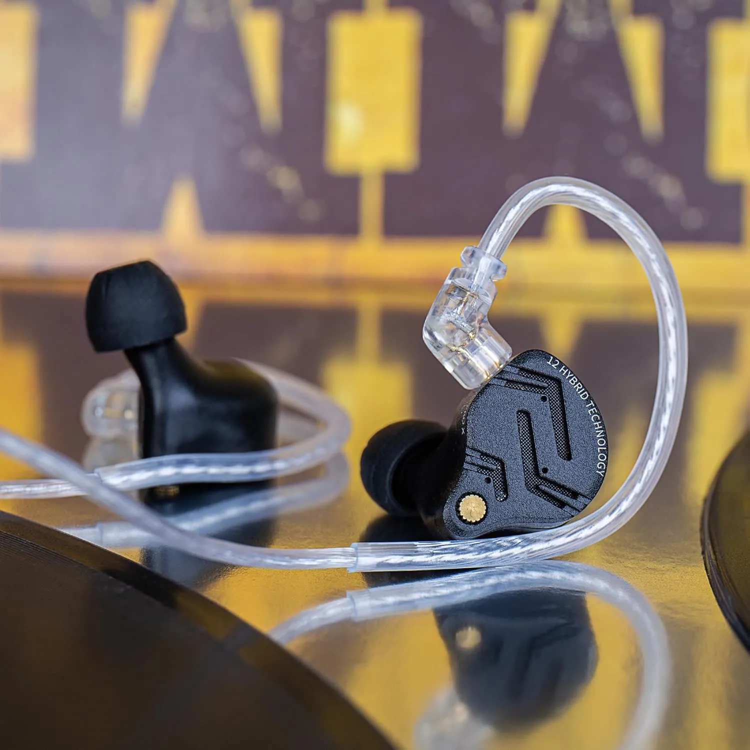 in Ear Monitor IEM Headphones,KZ ZS12 PRO X 1DD 5BA Hybrid Wired Gaming Earbuds,KZ Earbuds Earphones,Best in Ear Headphones with 2PIN Cable for Audiophile (Dark Black,Tunable Version, NO Microphone)