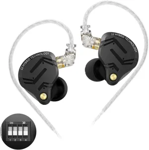 in Ear Monitor IEM Headphones,KZ ZS12 PRO X 1DD 5BA Hybrid Wired Gaming Earbuds,KZ Earbuds Earphones,Best in Ear Headphones with 2PIN Cable for Audiophile (Dark Black,Tunable Version, NO Microphone)