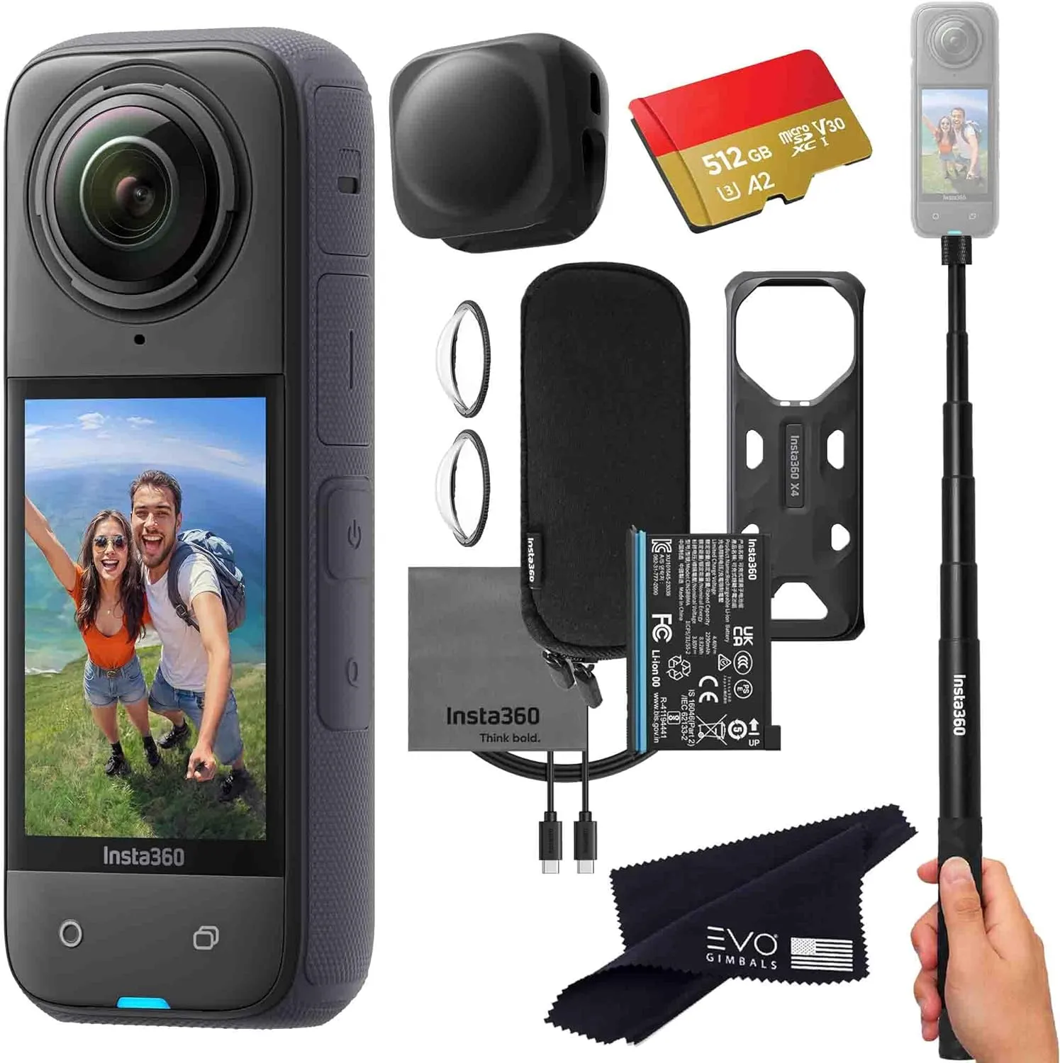 Insta360 X4 Basic Bundle-8K Waterproof 360 Action Camera with 1/2" 48MP Sensors, 8K 360 HDR Video, 72MP 360 Photo, 4K Single-Lens |Bundle Includes Selfie Stick, Lens Cap (512GB)