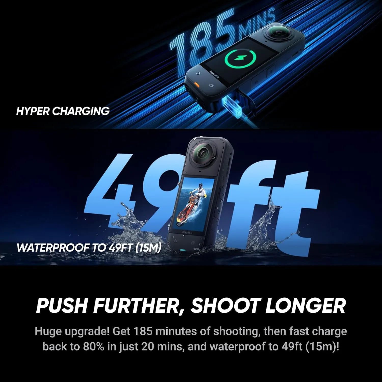 Insta360 X5 Extended Selfie Stick Drone View Bundle ((3m/9.8ft))-8K Waterproof 360 Action Camera with 1/1.28" 48MP Sensors, 8K 360 HDR Video|Bundle Includes 3m Selfie Stick, Lens Cap (No Card)