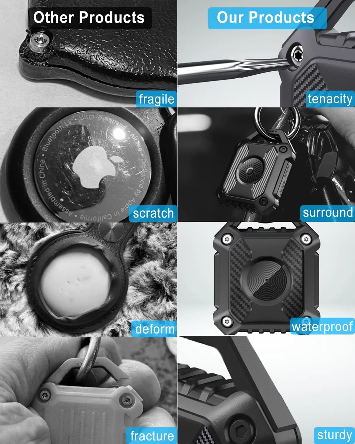 IP68 Waterproof Airtag Holder 2 PackHard TPU Airtag Keychain, 360 Full Protection Airtag Case with Key Chain for Key,Luggage,Dog Collar, Compatible Apple Air tag.