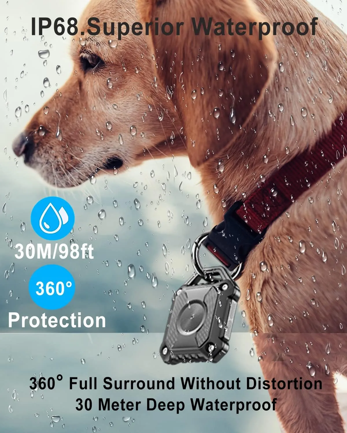 IP68 Waterproof Airtag Holder 2 PackHard TPU Airtag Keychain, 360 Full Protection Airtag Case with Key Chain for Key,Luggage,Dog Collar, Compatible Apple Air tag.