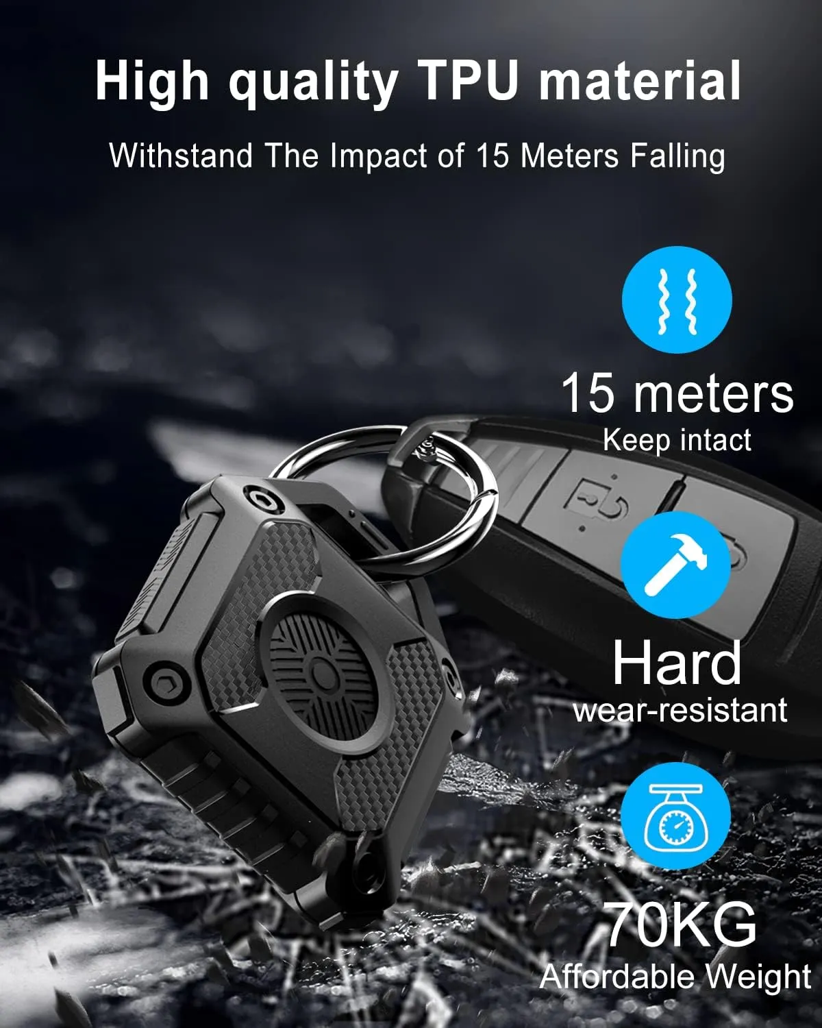 IP68 Waterproof Airtag Holder 2 PackHard TPU Airtag Keychain, 360 Full Protection Airtag Case with Key Chain for Key,Luggage,Dog Collar, Compatible Apple Air tag.