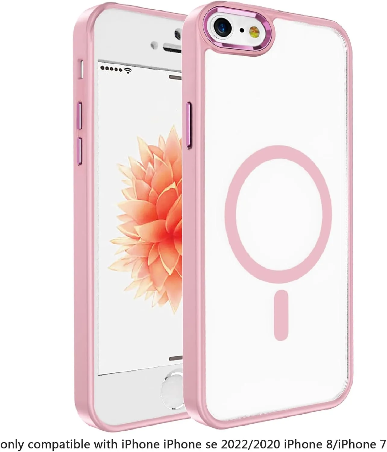 iPhone SE 2022/2020/3rd/2nd Generation & 8/7 Case - Magsafe Compatible, 16 FT Shockproof Military Drop Protection, Magnetic Rugged Clear Phone Case - Pink