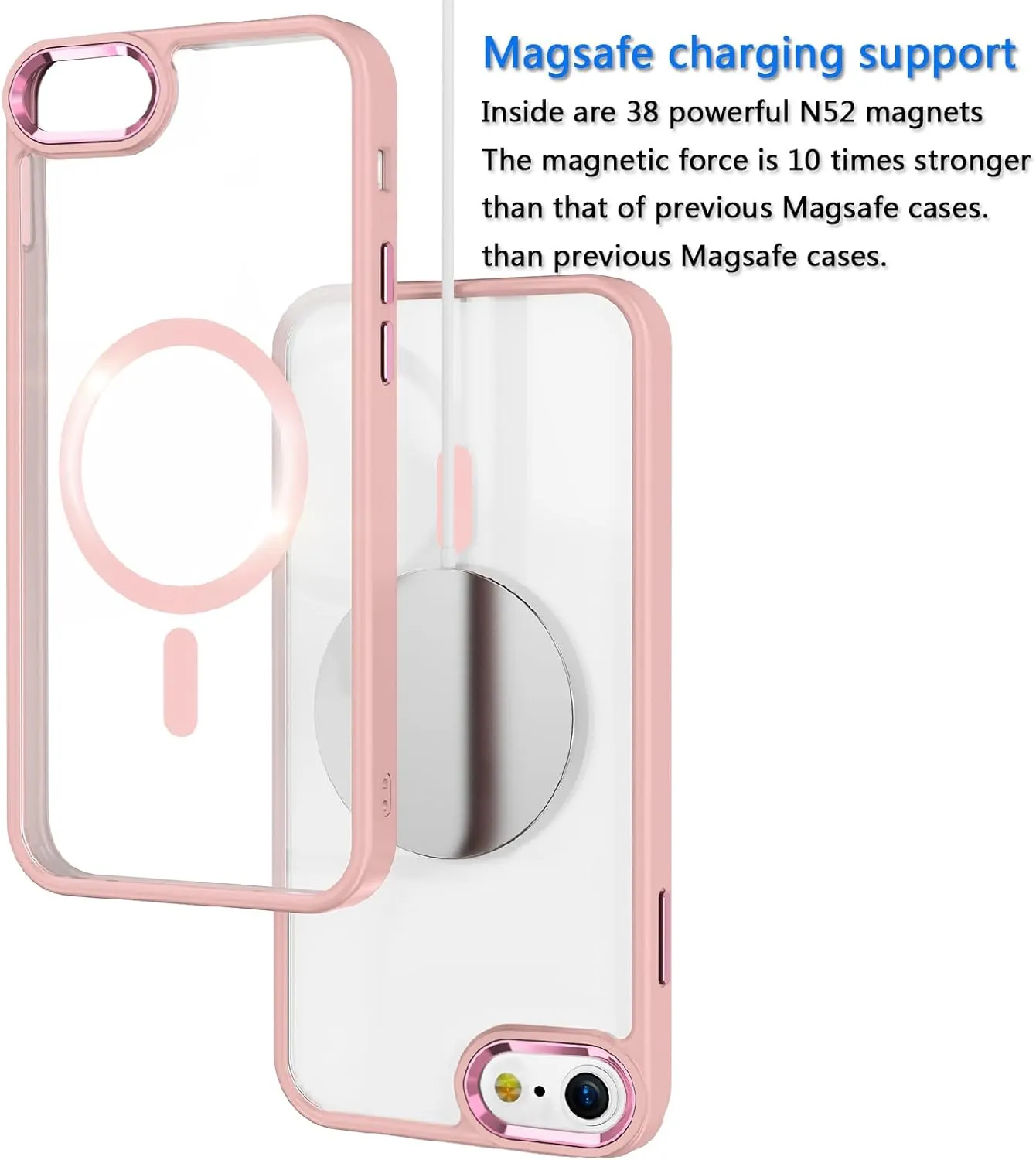 iPhone SE 2022/2020/3rd/2nd Generation & 8/7 Case - Magsafe Compatible, 16 FT Shockproof Military Drop Protection, Magnetic Rugged Clear Phone Case - Pink