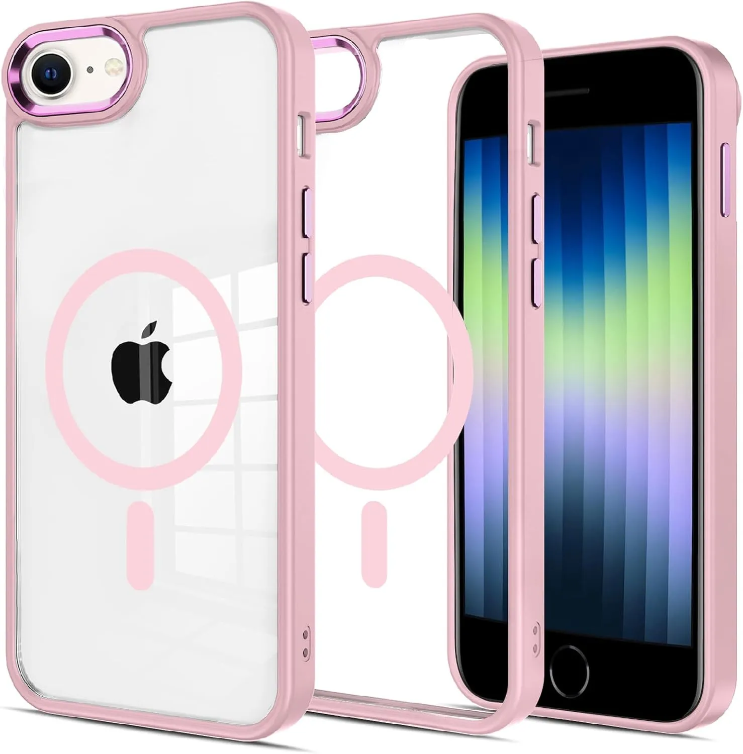 iPhone SE 2022/2020/3rd/2nd Generation & 8/7 Case - Magsafe Compatible, 16 FT Shockproof Military Drop Protection, Magnetic Rugged Clear Phone Case - Pink