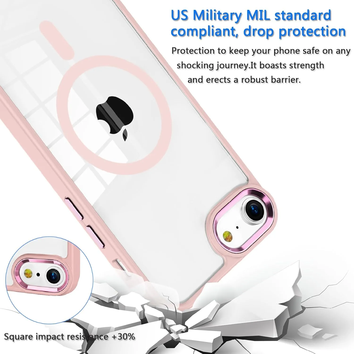 iPhone SE 2022/2020/3rd/2nd Generation & 8/7 Case - Magsafe Compatible, 16 FT Shockproof Military Drop Protection, Magnetic Rugged Clear Phone Case - Pink