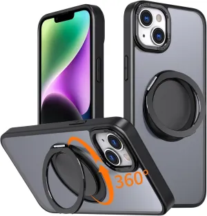 IYH 360 Rotatable Stand for iPhone 13,iPhone 14 Phone Case [Compatible with Magsafe], Magnetic Ring Military Grade Shockproof Translucent Back,Matte(Black)