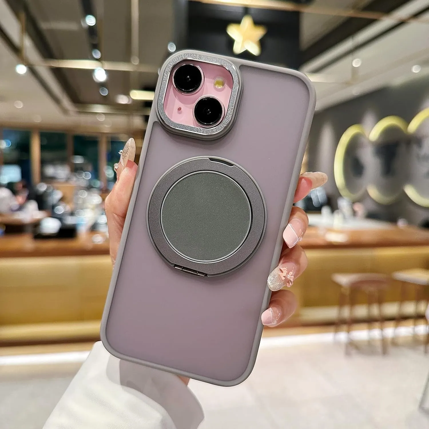 IYH 360 Rotatable Stand for iPhone 13,iPhone 14 Phone Case [Compatible with Magsafe], Magnetic Ring Military Grade Shockproof Translucent Back,Matte(Gray)