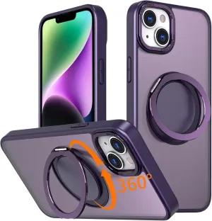IYH 360 Rotatable Stand for iPhone 13,iPhone 14 Phone Case [Compatible with Magsafe], Magnetic Ring Military Grade Shockproof Translucent Back,Matte(Purple)