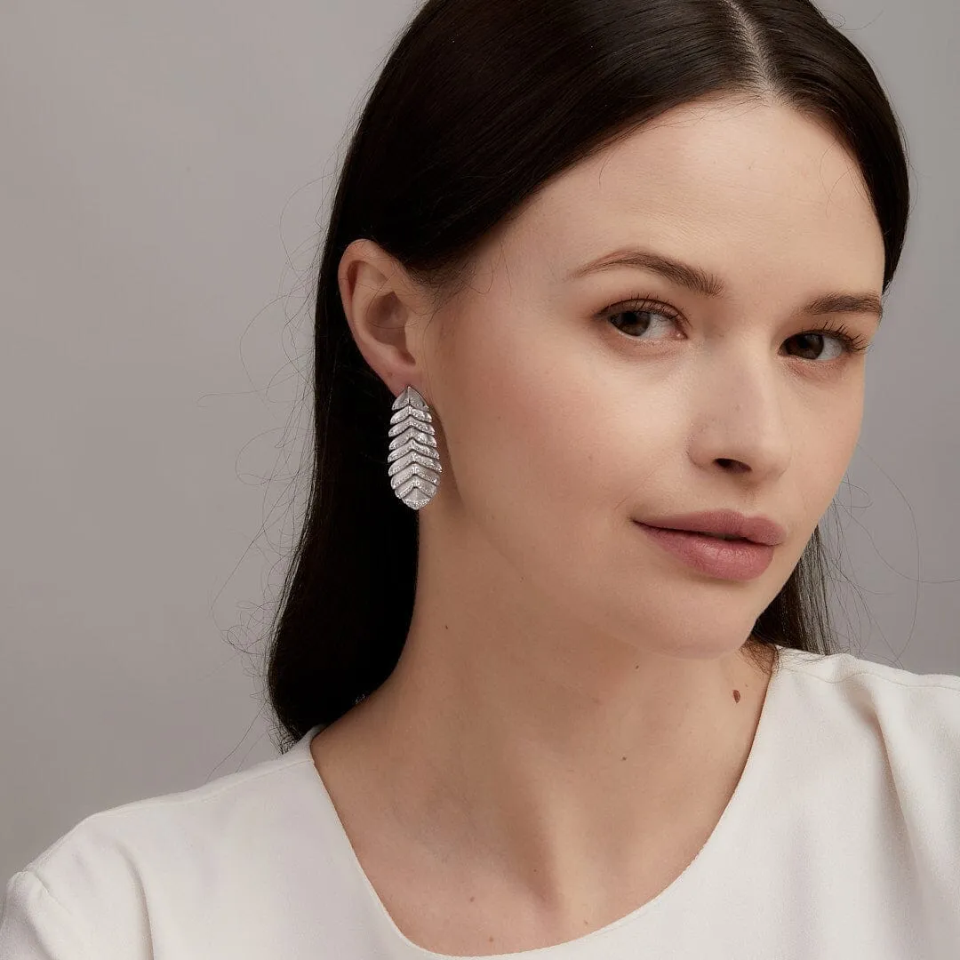 Jardin Satin Feather Diamond Earrings