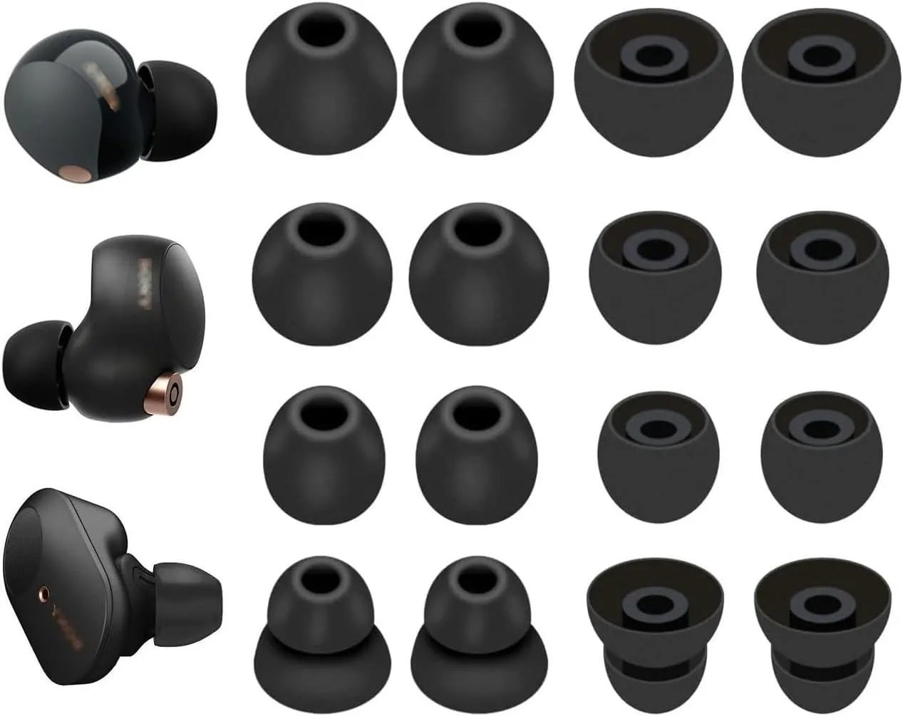 JNSA Replacement Ear Tips Eartips Ear Plug Ear Cap Compatible with Sony WF-1000XM5 / WF-1000XM4, S/M/L/Double Flange Silicone Ear Tip 4 Size 8 Pairs, Fit in Charge Case, Black 23