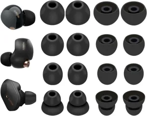 JNSA Replacement Ear Tips Eartips Ear Plug Ear Cap Compatible with Sony WF-1000XM5 / WF-1000XM4, S/M/L/Double Flange Silicone Ear Tip 4 Size 8 Pairs, Fit in Charge Case, Black 23