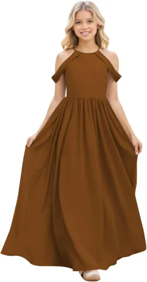 Junior Bridesmaid Dresses for Wedding Long Chiffon Off Shoulder Flower Girl Dress for Teens ZN016