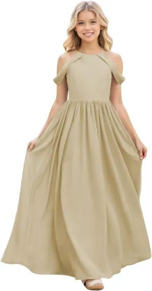 Junior Bridesmaid Dresses for Wedding Long Chiffon Off Shoulder Flower Girl Dress for Teens ZN016