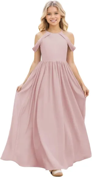 Junior Bridesmaid Dresses for Wedding Long Chiffon Off Shoulder Flower Girl Dress for Teens ZN016