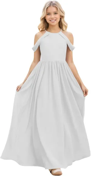 Junior Bridesmaid Dresses for Wedding Long Chiffon Off Shoulder Flower Girl Dress for Teens ZN016