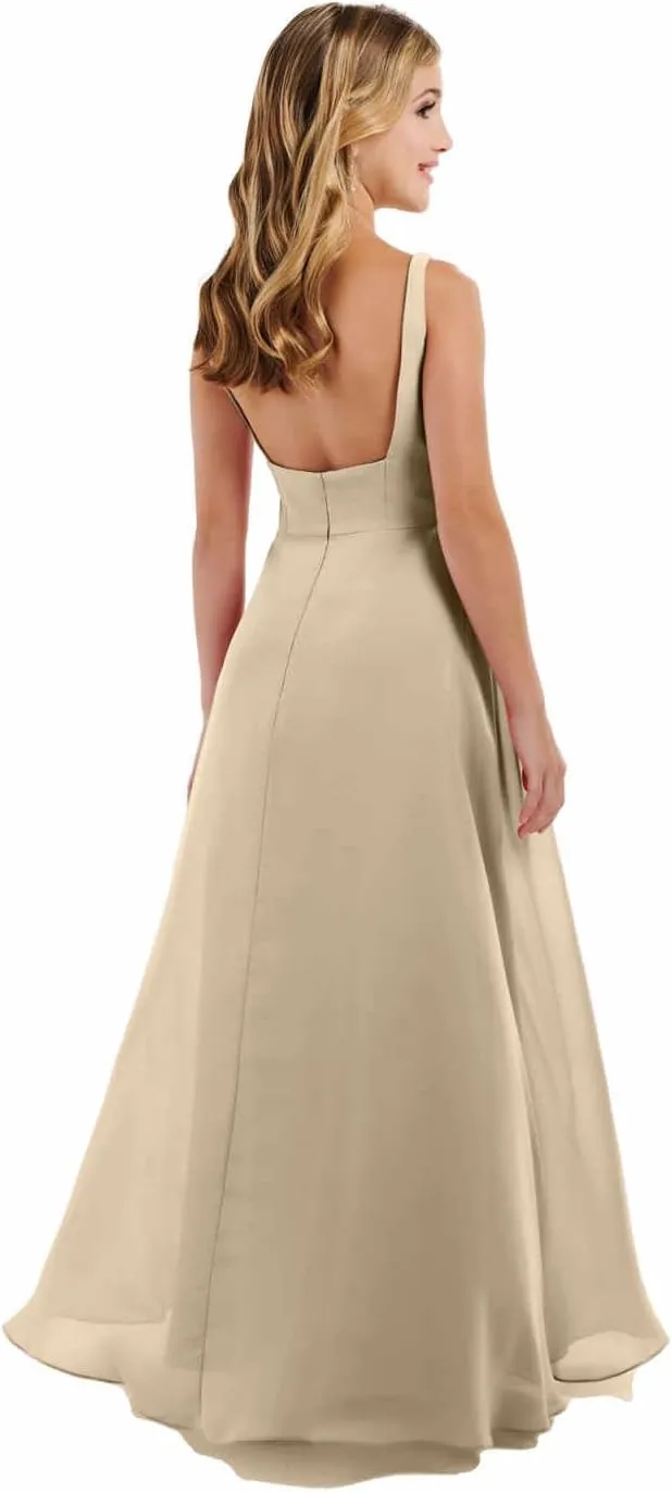 Junior Girls Bridesmaid Dress for Wedding Chiffon Straps Flower Girl Dresses for Teen 2025 Wedding Guest Pageant
