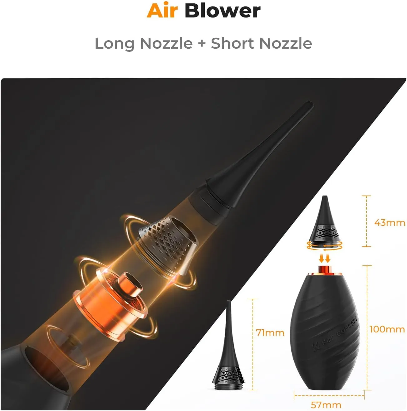 K&F Concept 10-in-1 Camera Lens Cleaning Kit for DSLR Camera Lens Filter Cell Phones with Advanced Silicone Air Blower*1 Short Nozzle*1 Long Nozzle*1 Cleaning Cloth*6 Cleaning Pen*1 15ML Cleaner*1