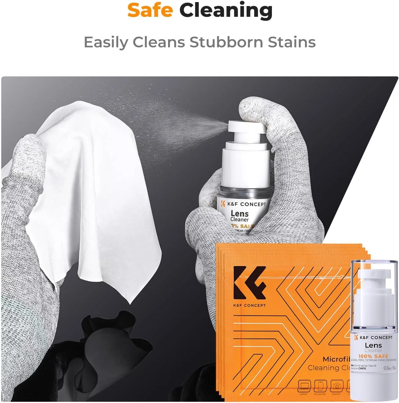 K&F Concept 10-in-1 Camera Lens Cleaning Kit for DSLR Camera Lens Filter Cell Phones with Advanced Silicone Air Blower*1 Short Nozzle*1 Long Nozzle*1 Cleaning Cloth*6 Cleaning Pen*1 15ML Cleaner*1
