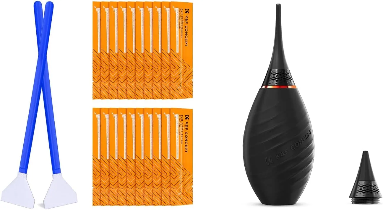K&F Concept 24mm Full Frame Sensor Cleaning Swab*20 Long Nozzle/Short Nozzle Air Blower Compatible with Nikon Sony Canon DSLR Camera Sensor