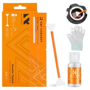 K&F Concept APS-C Sensor Cleaning Kit, Digital Camera Lens Cleaner - 20ml Cleaner, Gloves & 10 X 16mm Double-Tipped Swabs for APS-C Type CMOS & CCD Sensors