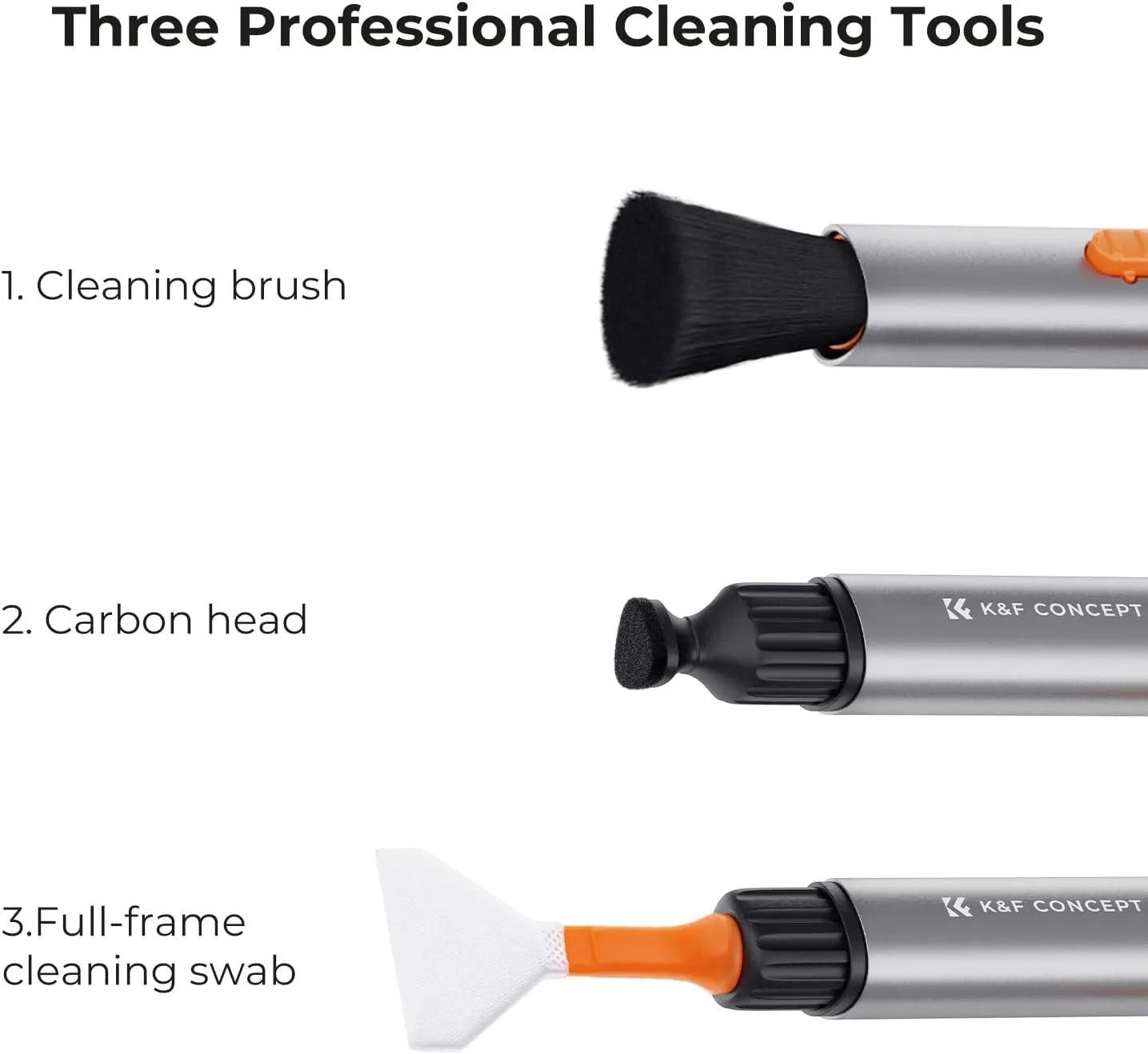 K&F Concept Camera Cleaning Kit, 6 in 1 With Vacuum Cloth*2, Replaceable Pen, Full Frame Wand*2, Silicone Black Air Blow for Canon Nikon Cameras Tool Accessories