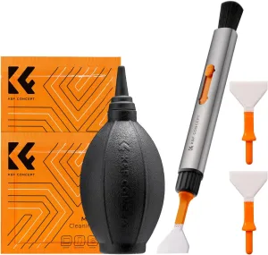 K&F Concept Camera Cleaning Kit, 6 in 1 With Vacuum Cloth*2, Replaceable Pen, Full Frame Wand*2, Silicone Black Air Blow for Canon Nikon Cameras Tool Accessories