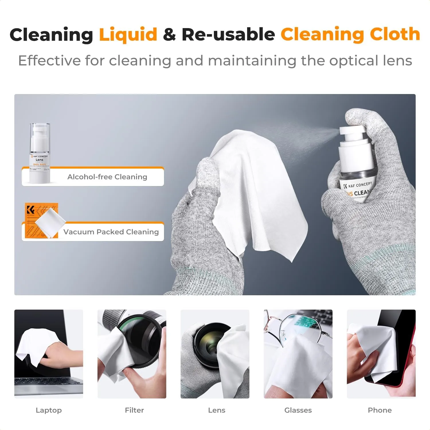 K&F Concept Professional Camera Cleaning Kit - Sensor Cleaner, APS-C & Full-Frame Swabs, Air Blower, Lens Brush, Gloves, Lens Cloths, Carry Case, Lens Cleaning Kit for FF DSLR & Mirrorless Cameras
