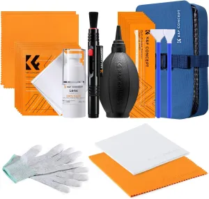 K&F Concept Professional Camera Cleaning Kit - Sensor Cleaner, APS-C & Full-Frame Swabs, Air Blower, Lens Brush, Gloves, Lens Cloths, Carry Case, Lens Cleaning Kit for FF DSLR & Mirrorless Cameras