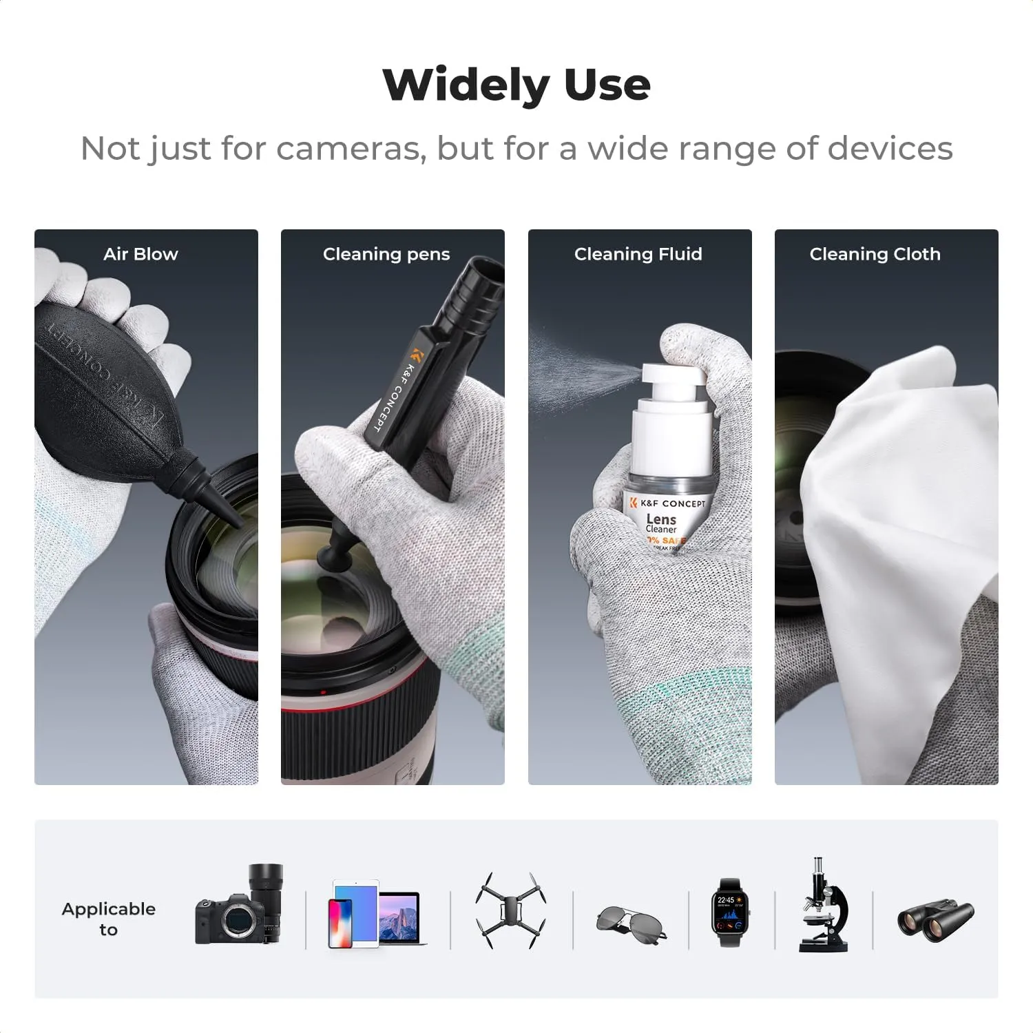 K&F Concept Professional Camera Cleaning Kit - Sensor Cleaner, APS-C & Full-Frame Swabs, Air Blower, Lens Brush, Gloves, Lens Cloths, Carry Case, Lens Cleaning Kit for FF DSLR & Mirrorless Cameras