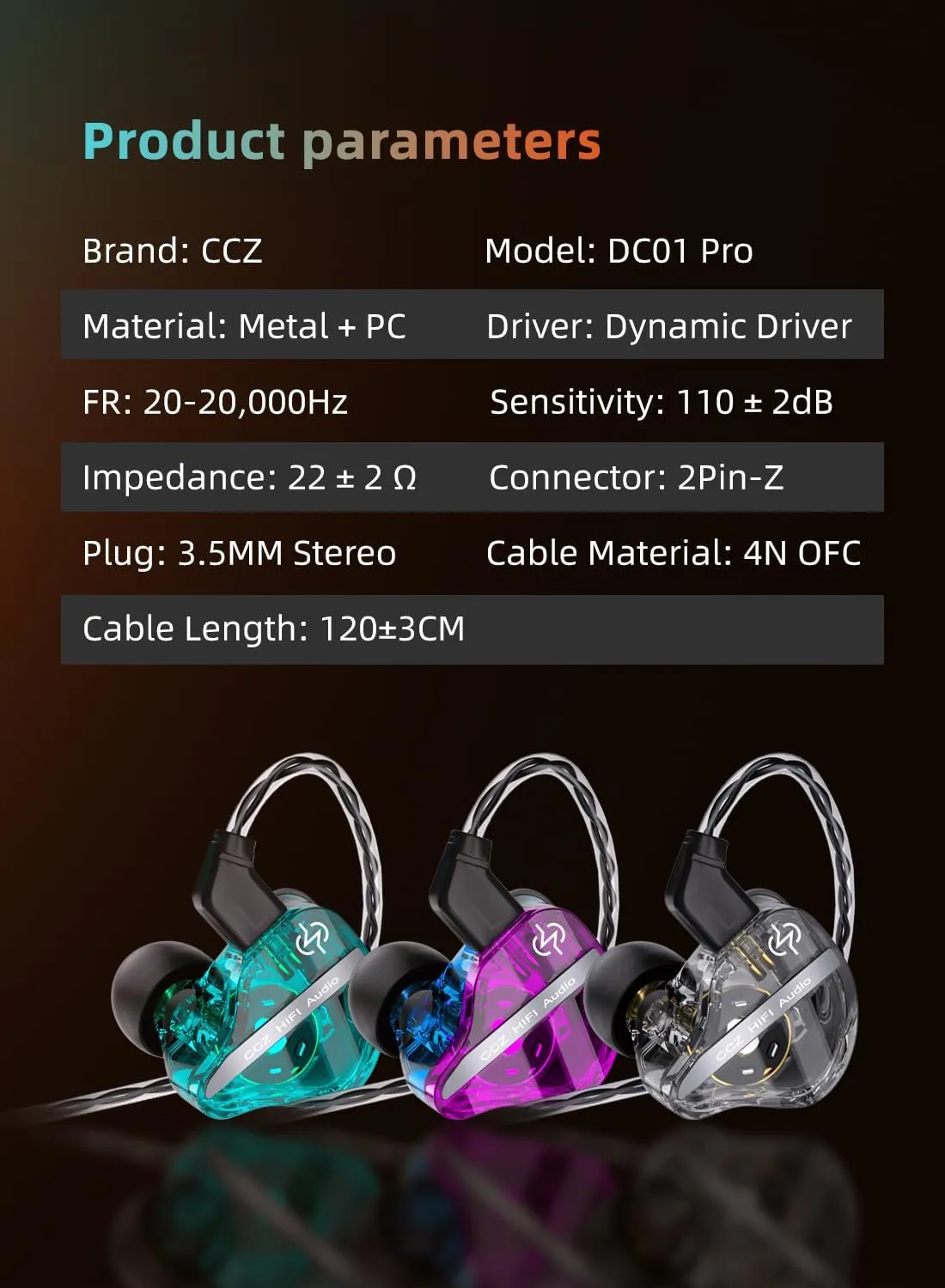 keephifi DC01 Pro IEM Wired Earbuds, 1DD Bass Earbuds Drum Headphone in Ear Monitors, V-Shape Tuning in Ear Gaming Headphones with 2Pin-Z Detachable OFC Cables for Audiphile, Guitar Players