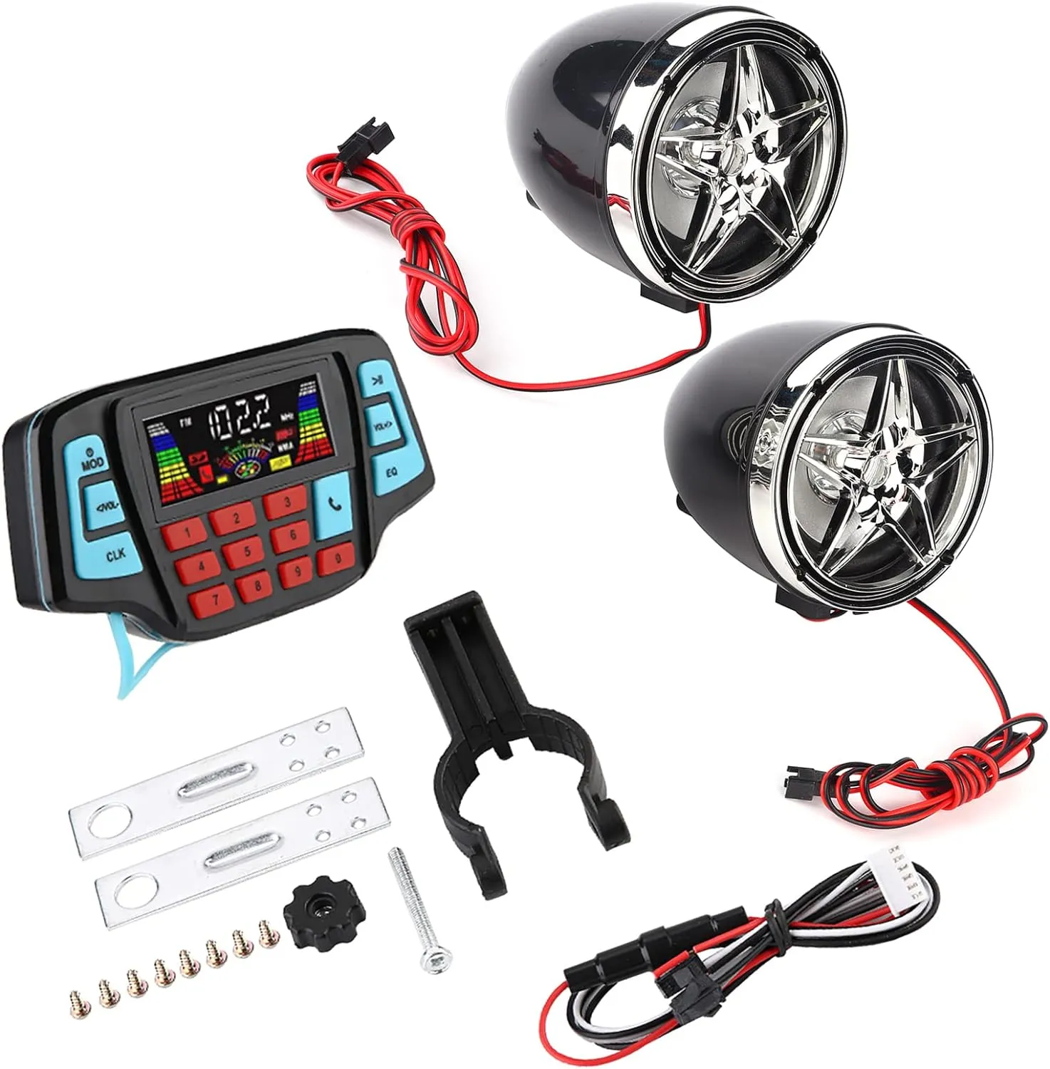 KIMISS Motorcycle Speakers - Waterproof Audio Sound System with Amplifier, BT MP3 Player, USB & Memory Card Support